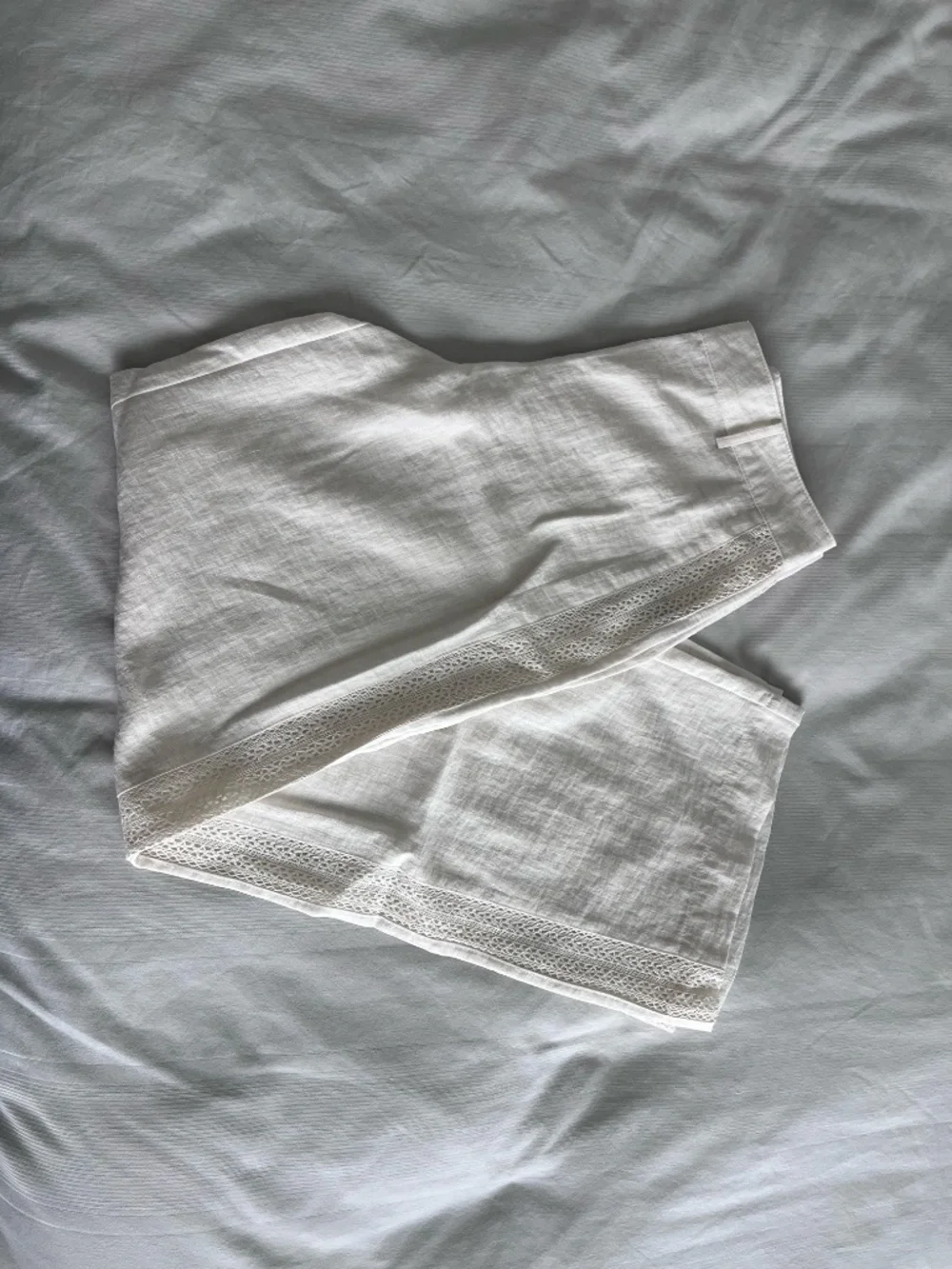 NWOT Zara XS Side Lace Insert Straight Leg Pants Ecru Cream Ivory Linen Look